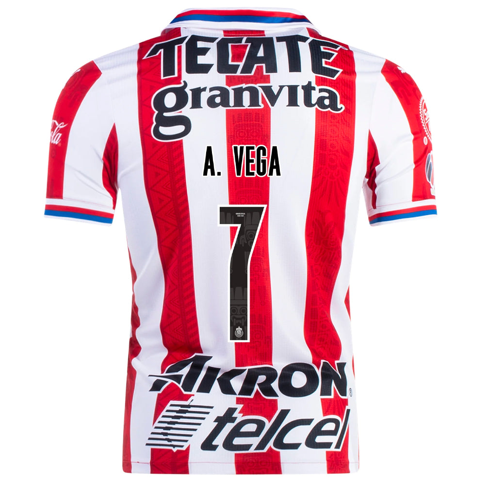 Football Azteca, 2020/21 Chivas de Guadalajara Alexis Vega #7 Home Official Nameset