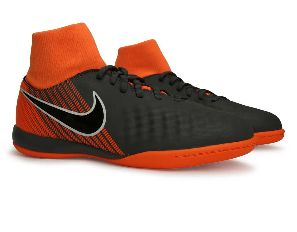 Nike, Chaussures de football d'intérieur Nike Kids Magista ObraX 2 Academy DF Gris foncé/Balck/Orange total